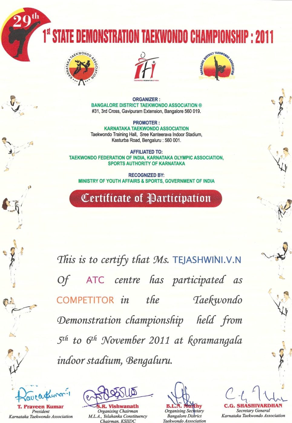 1st State Demonstration Championship — 2011 · Competitor · Bengaluru