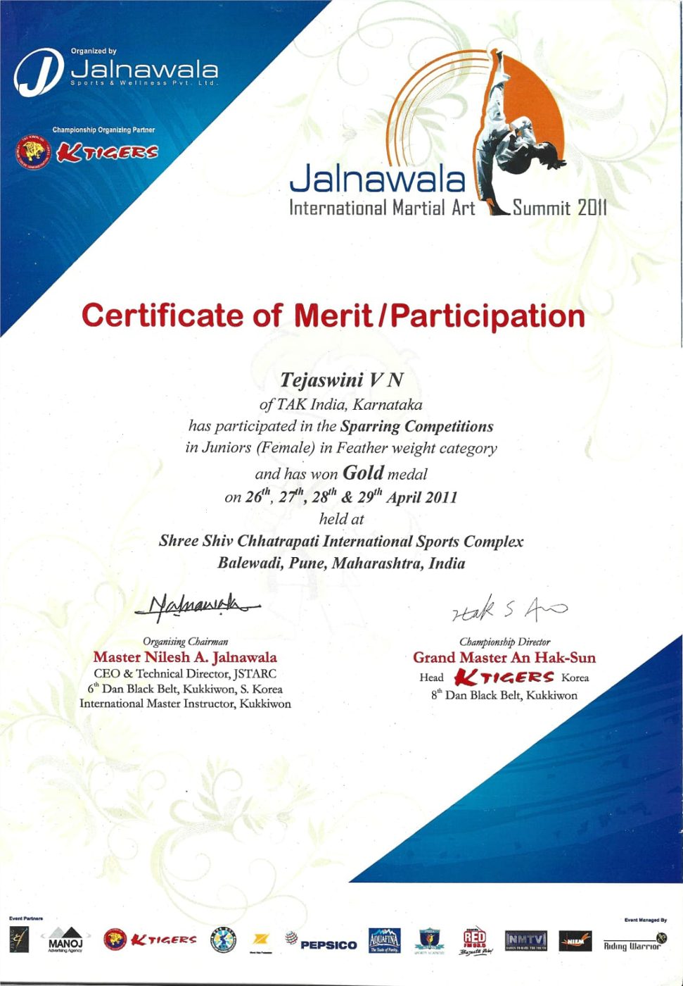 Jalnawala International Martial Art Summit — 2011 · Gold Medal · Sparring · Pune